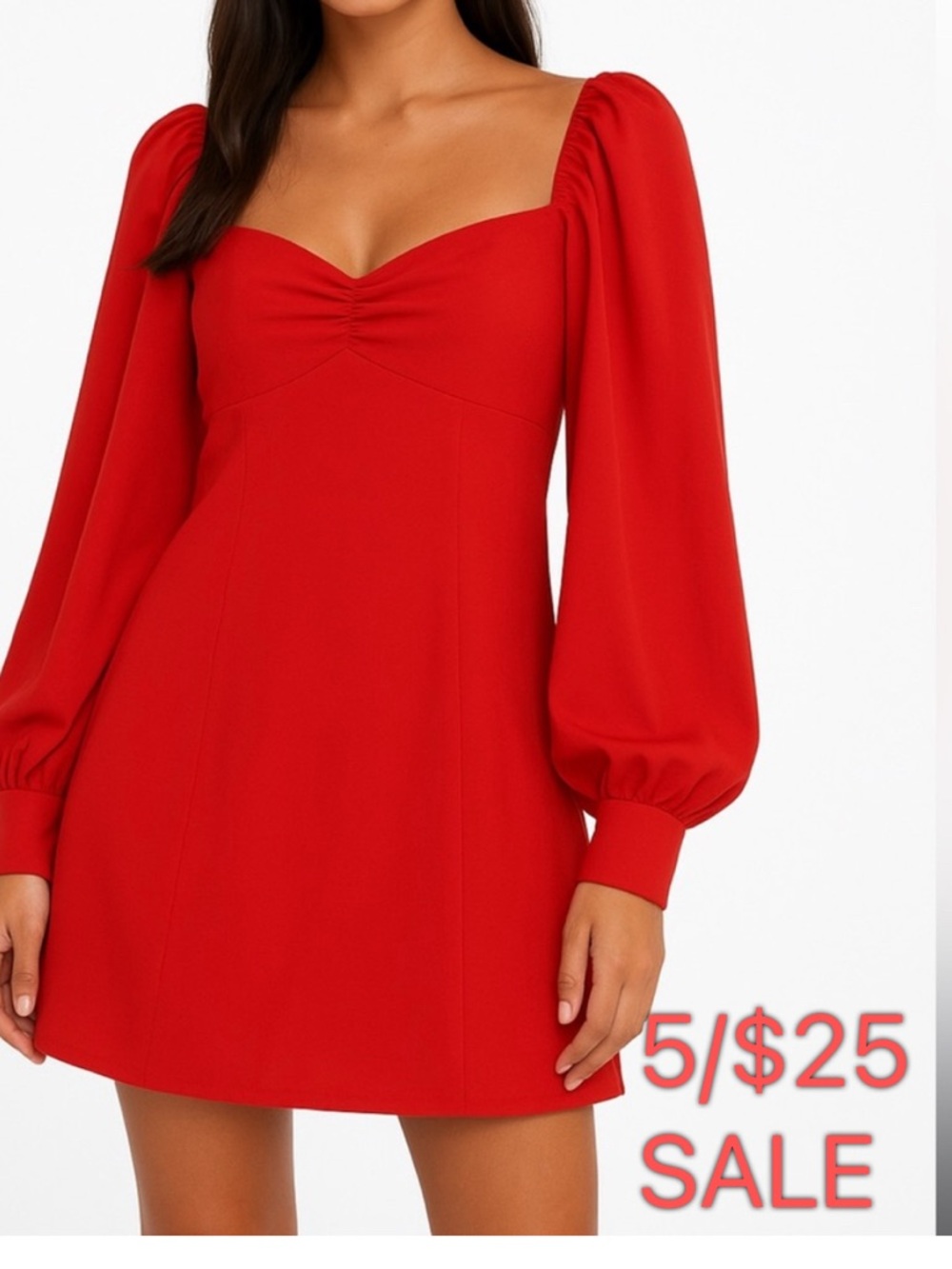 ASOS Red Puff Sleeve Mini Dress – Sweetheart Neckline, Size 2 | 5/$25 Sale